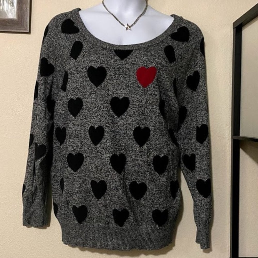 Torrid Grey and Black Heart Print L/S Sweater